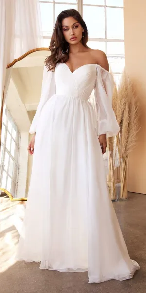 Cinderella Divine CD243WC Sweetheart Sheer Sleeve Chiffon Dress