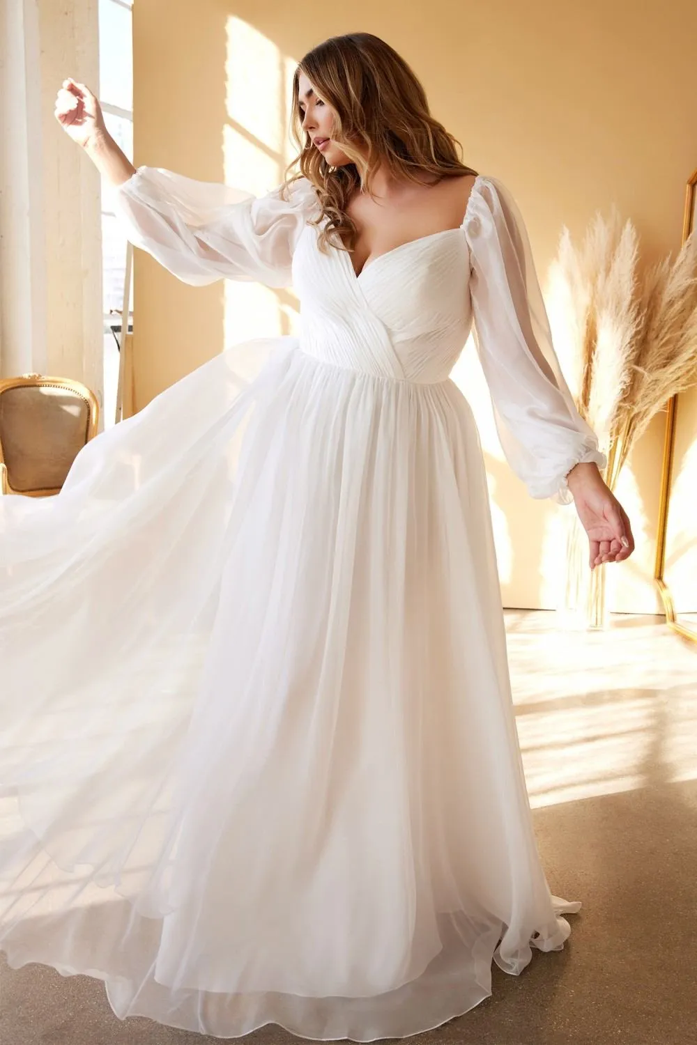 Cinderella Divine CD243WC Sweetheart Sheer Sleeve Chiffon Dress