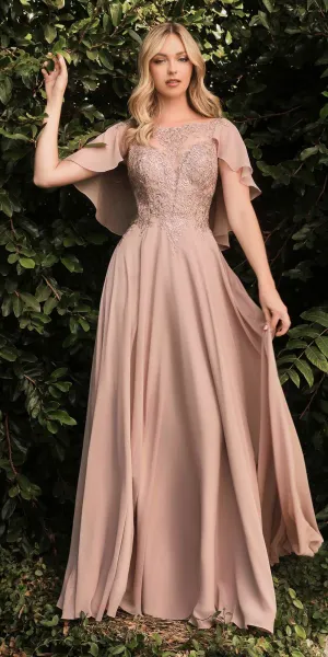 Cinderella Divine HT101 A-Line Chiffon Gown with Caplet