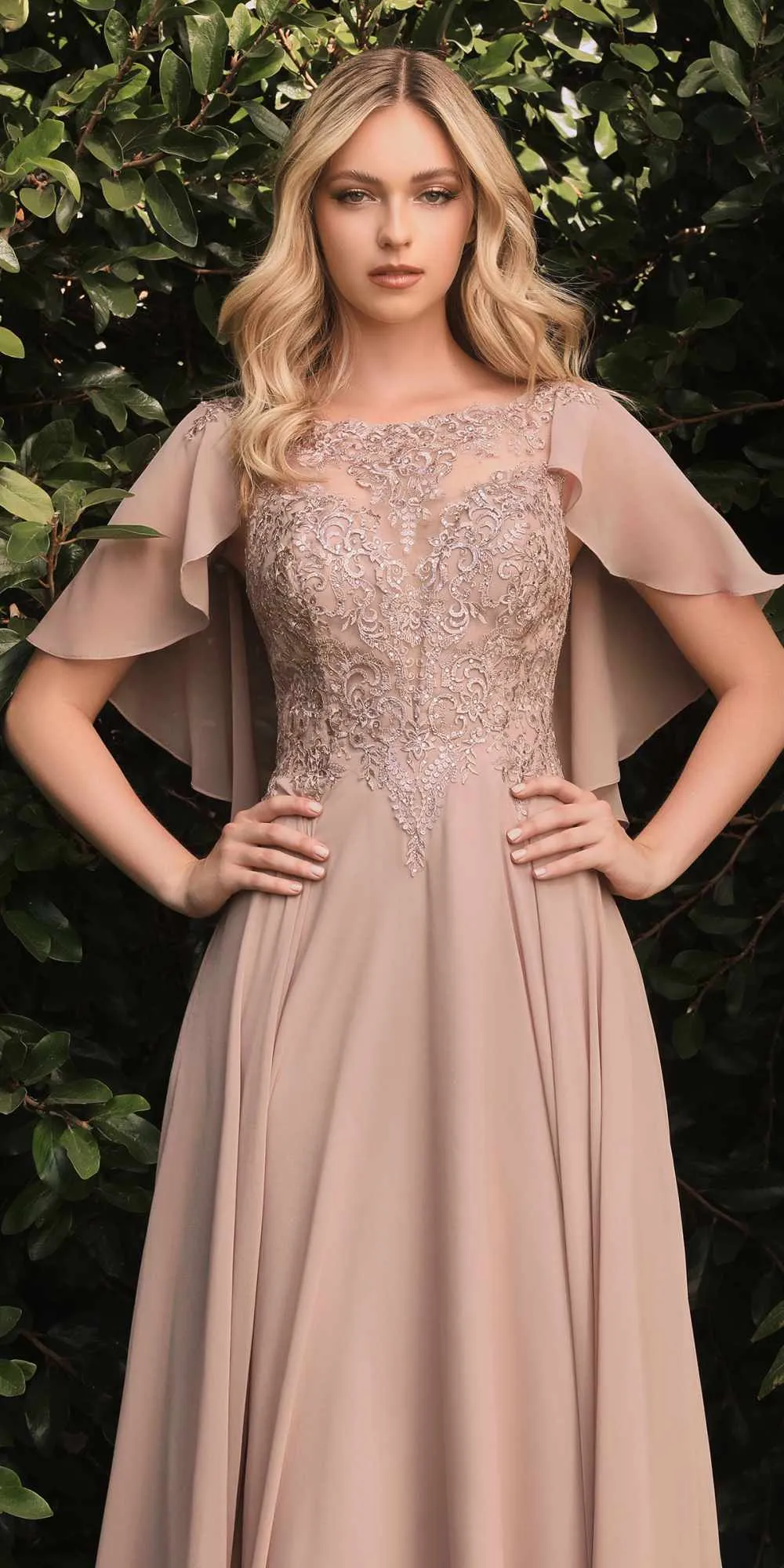 Cinderella Divine HT101 A-Line Chiffon Gown with Caplet