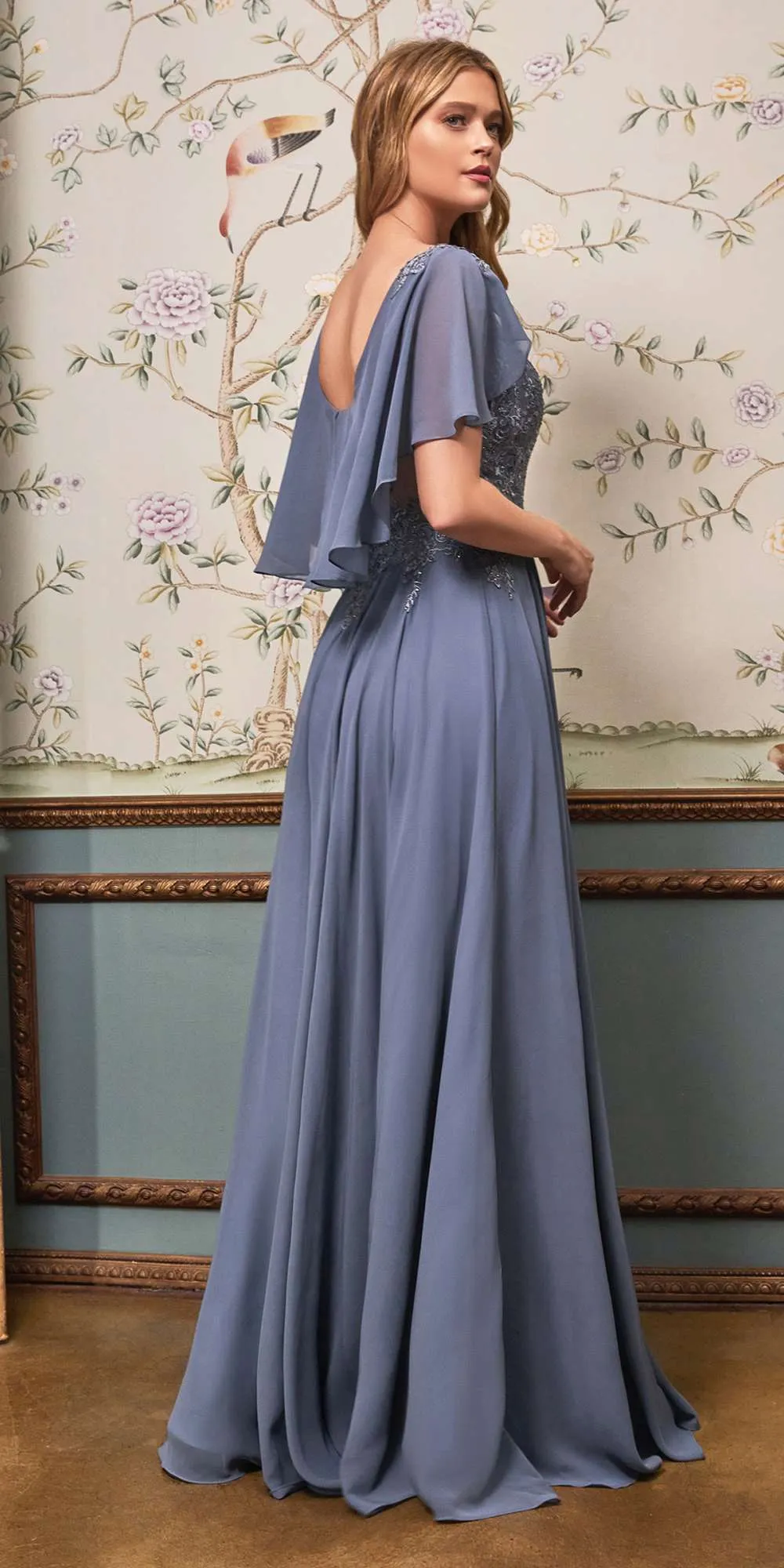 Cinderella Divine HT101 A-Line Chiffon Gown with Caplet