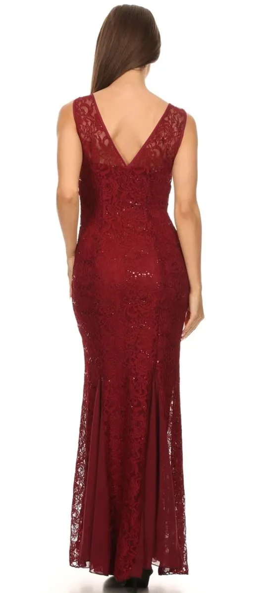 CLEARANCE - Eureka 2030J V-Neck Long Lace Gown Includes Jacket (Size 3XL)