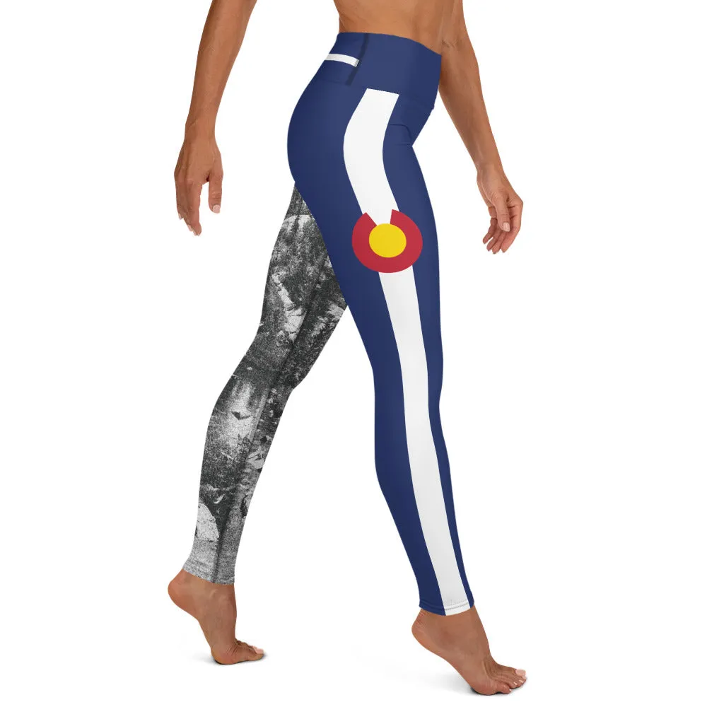 Colorado Flag and Mountain - Yoga Leggings