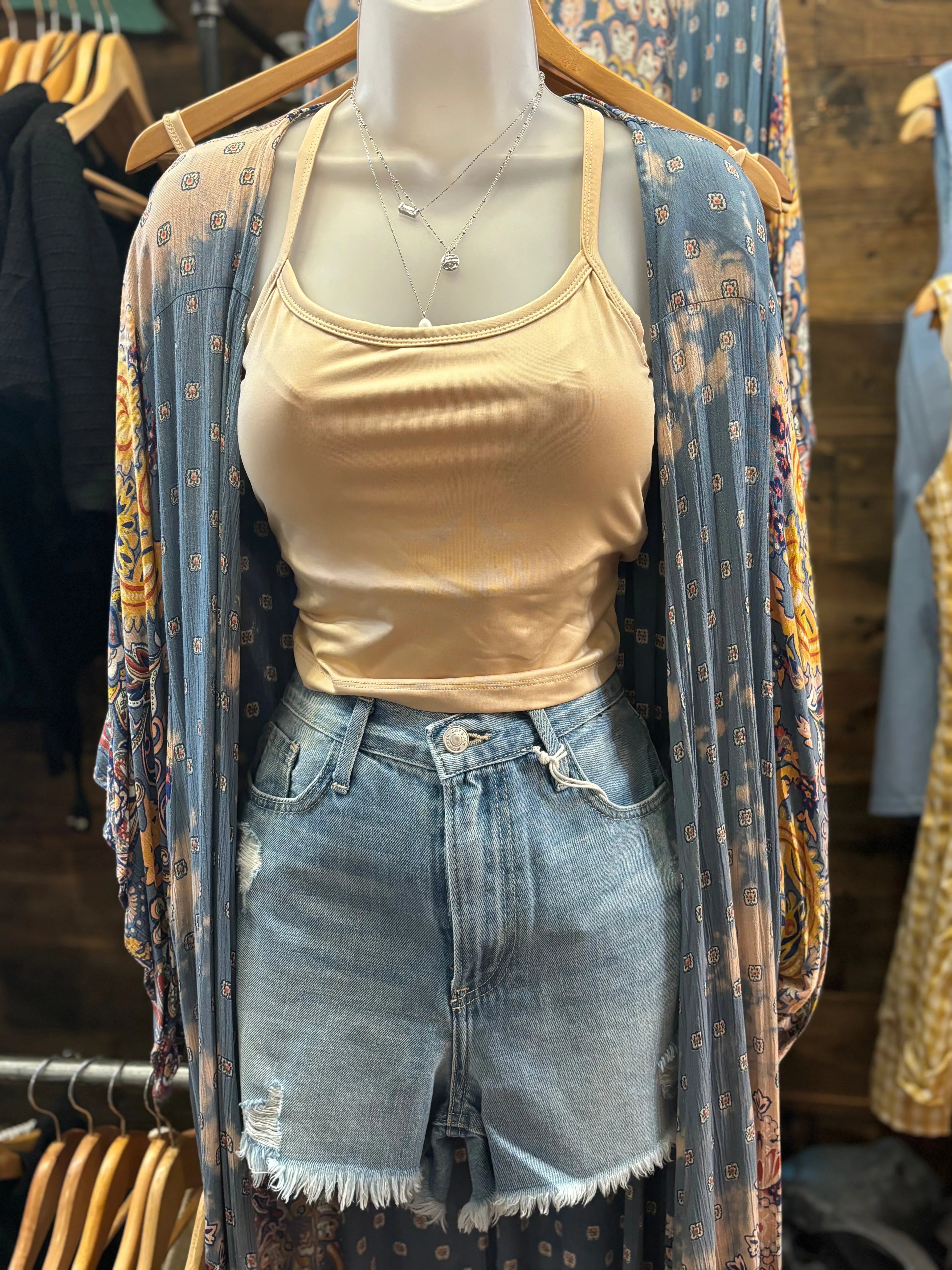Cream Cropped Spaghetti Tank