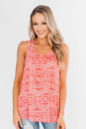 Doing Just Fine Aztec Tank Top- Coral