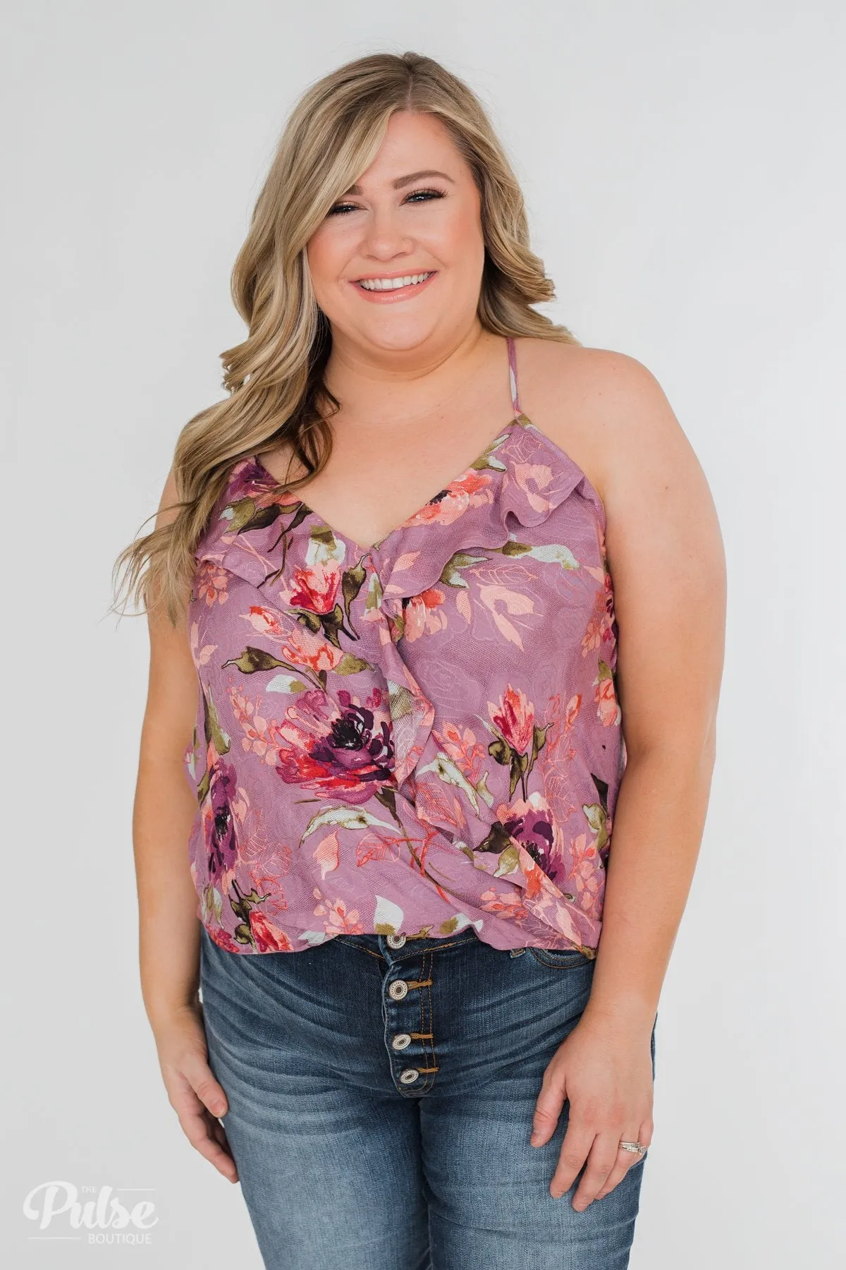 Dreaming of Floral Ruffle Tank Top - Orchid