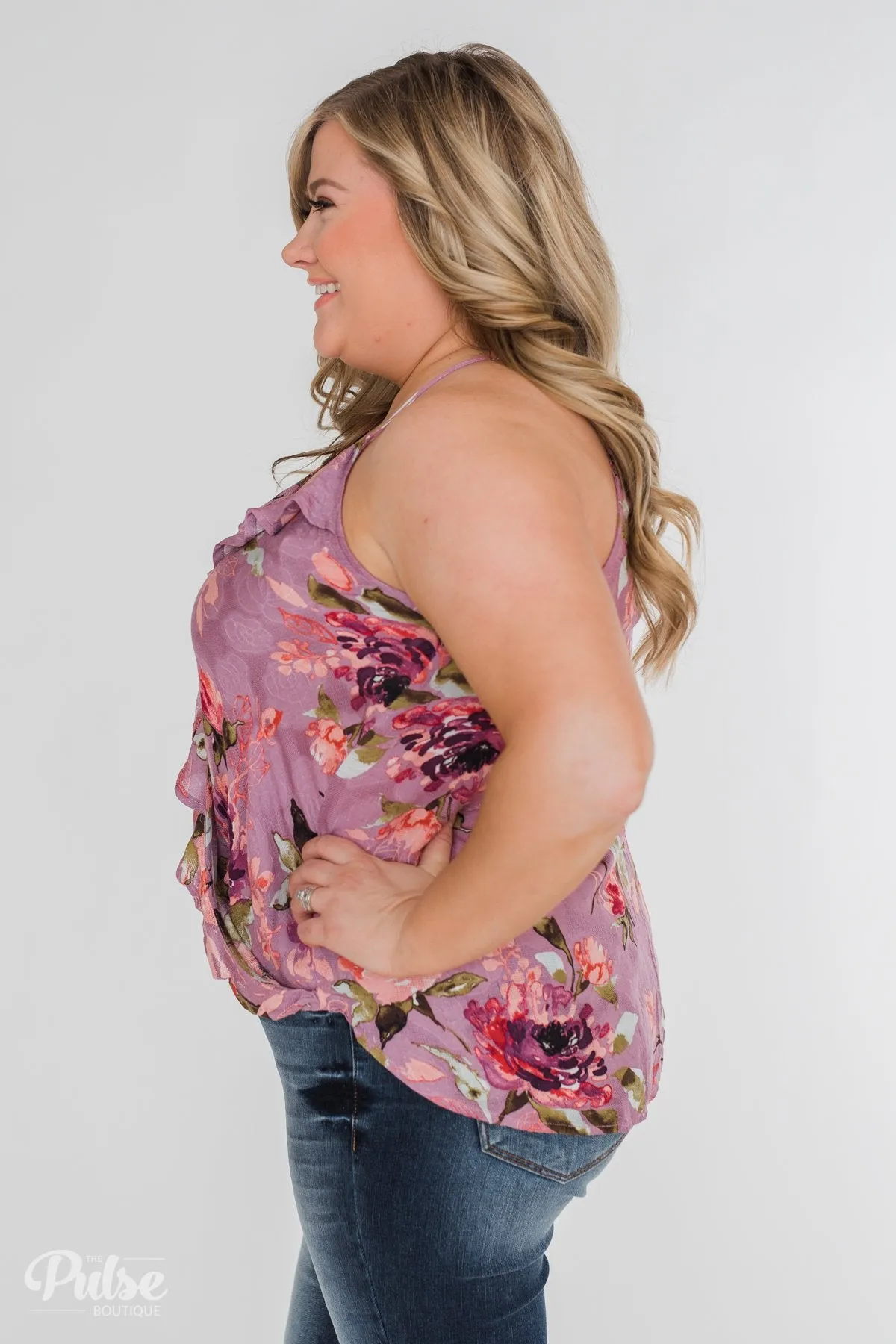 Dreaming of Floral Ruffle Tank Top - Orchid