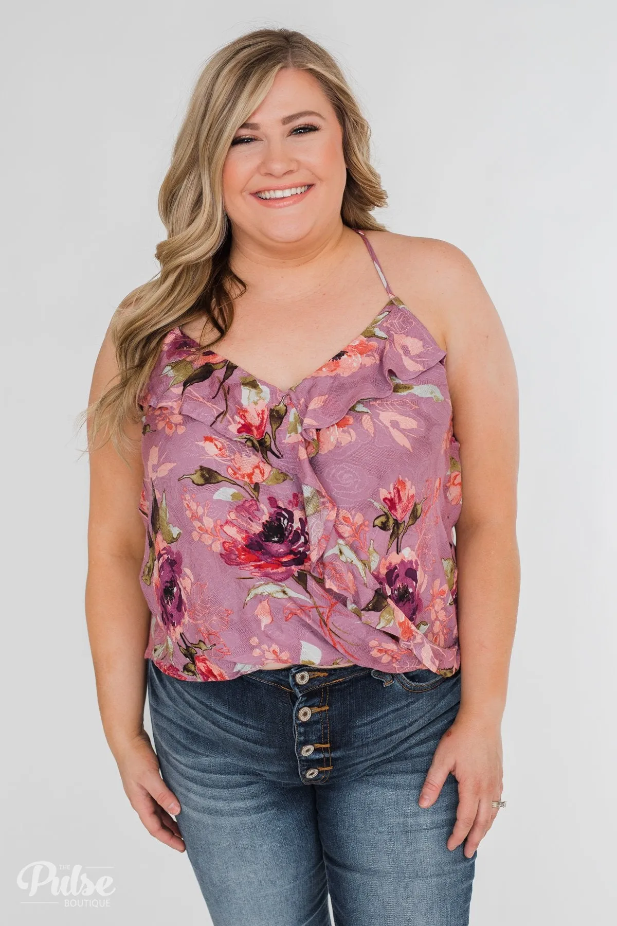 Dreaming of Floral Ruffle Tank Top - Orchid