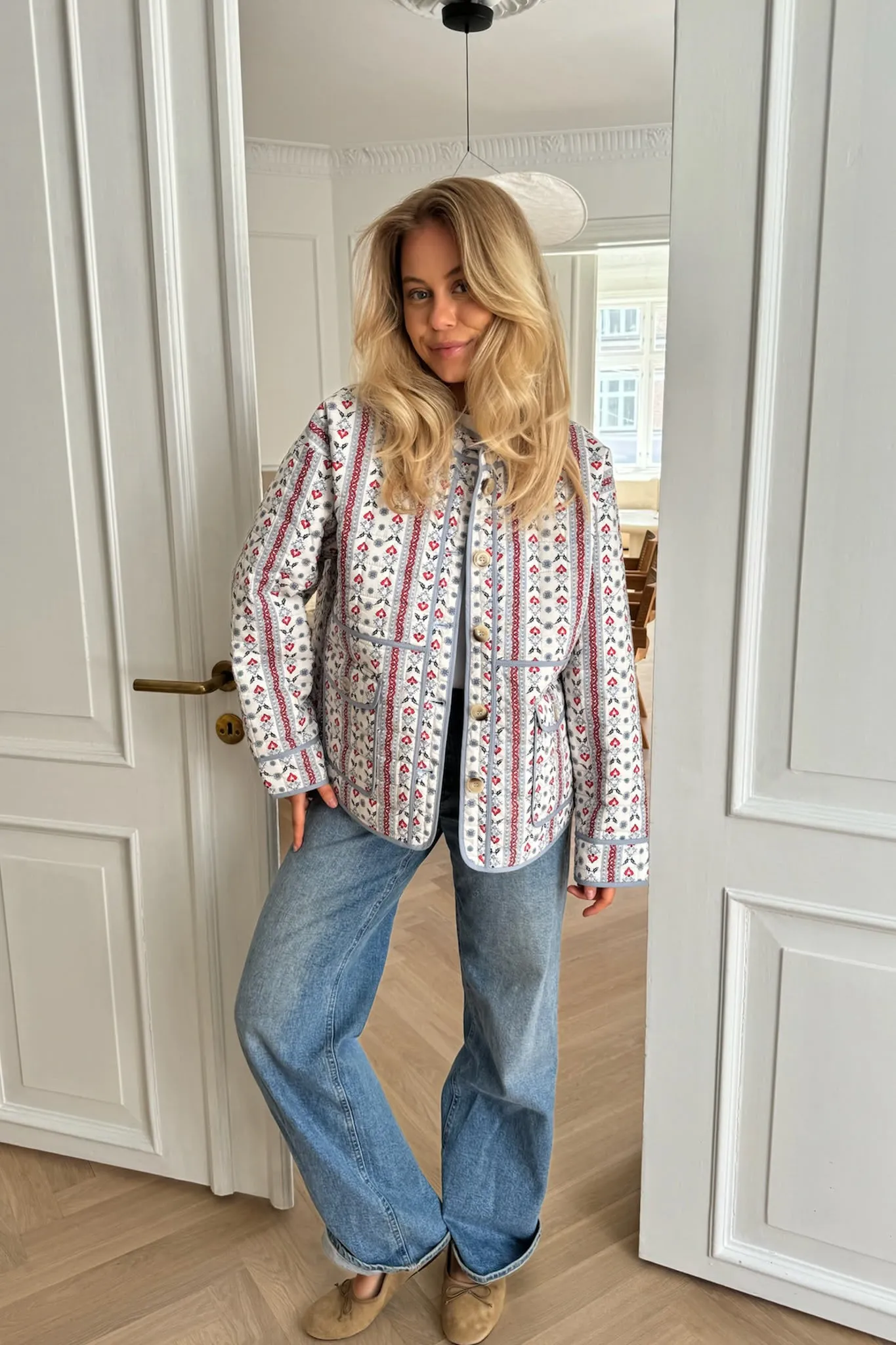 EmmyIC Quilted Jakke - Blå Rød Print