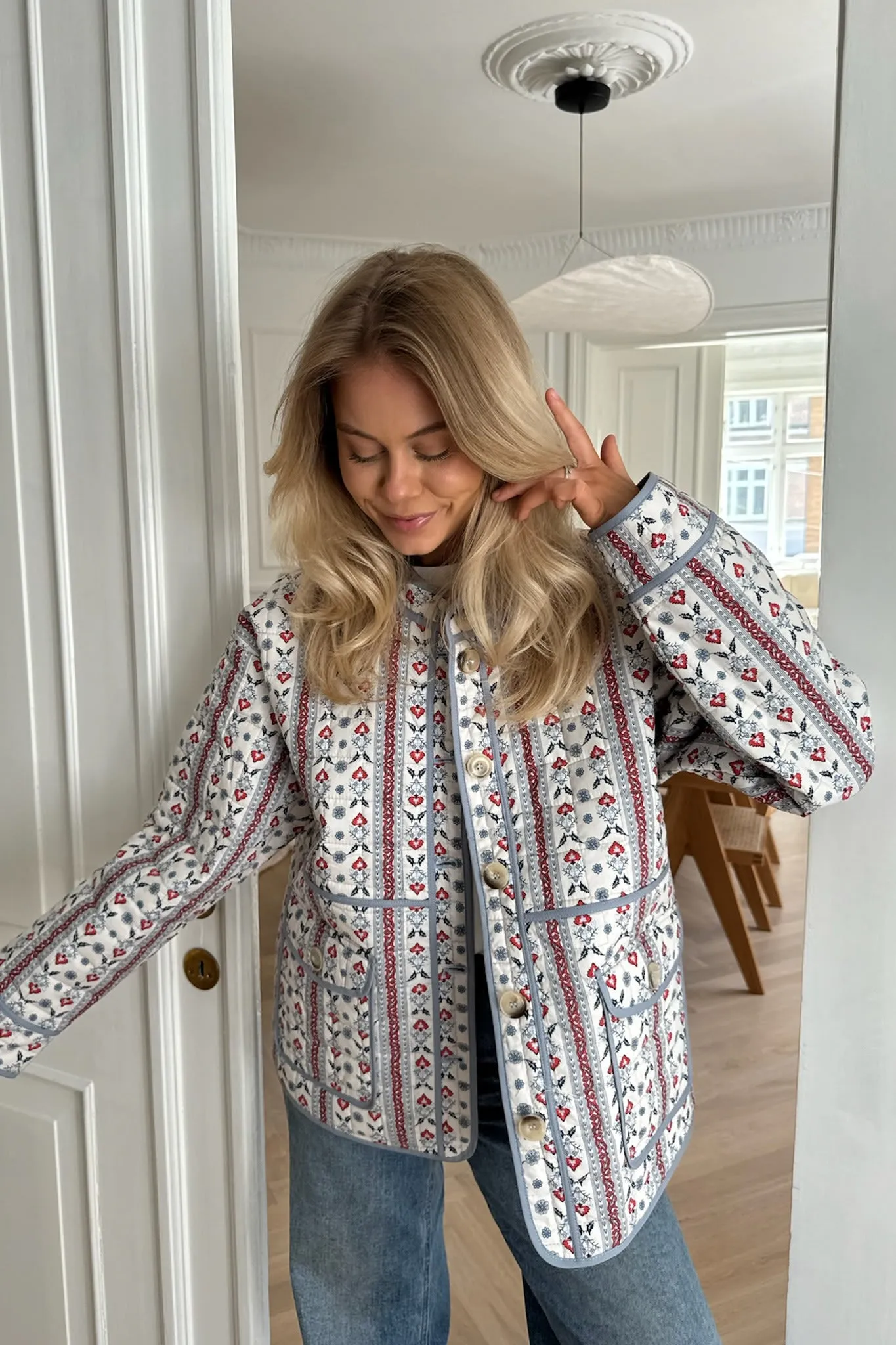 EmmyIC Quilted Jakke - Blå Rød Print