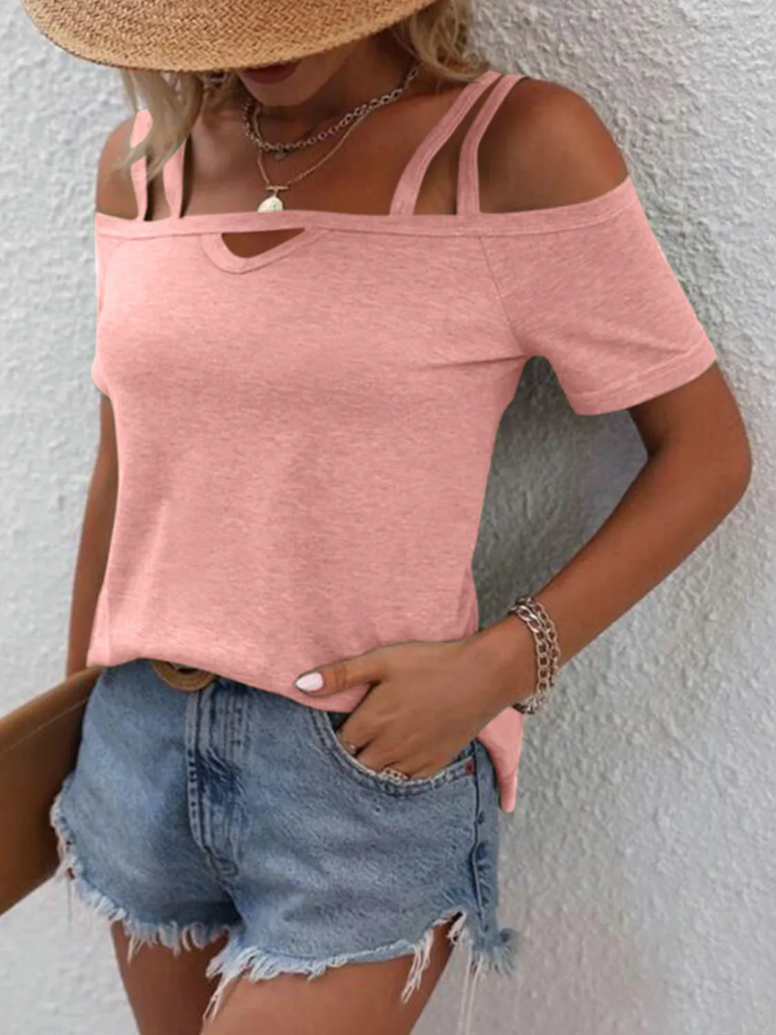Eva Double Spaghetti Straps Short Sleeve T-Shirt