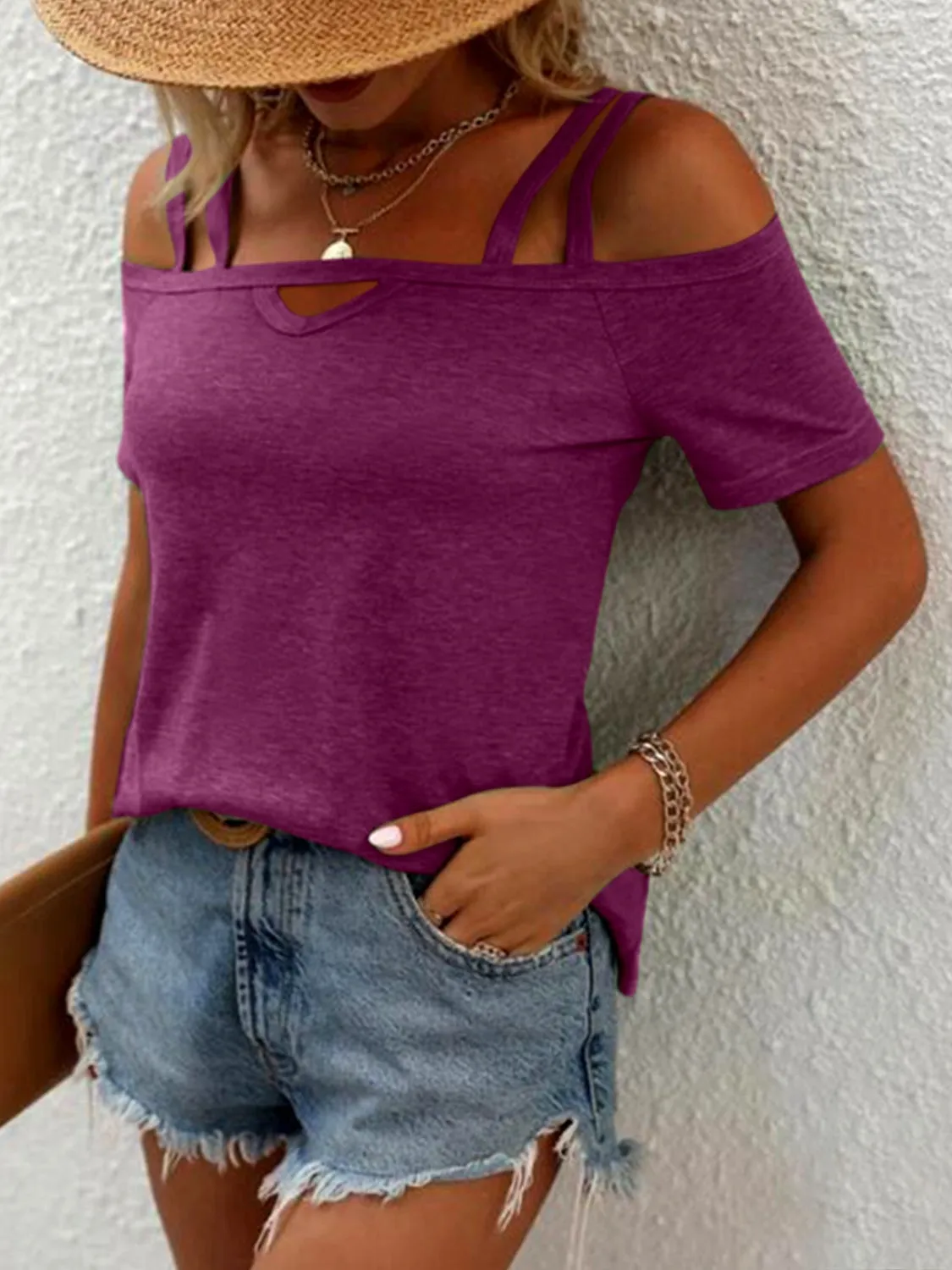 Eva Double Spaghetti Straps Short Sleeve T-Shirt