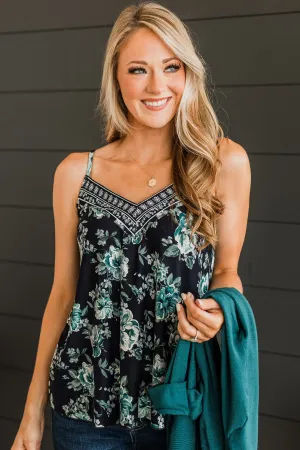 Exceptional Style Floral Tank Top- Navy & Teal