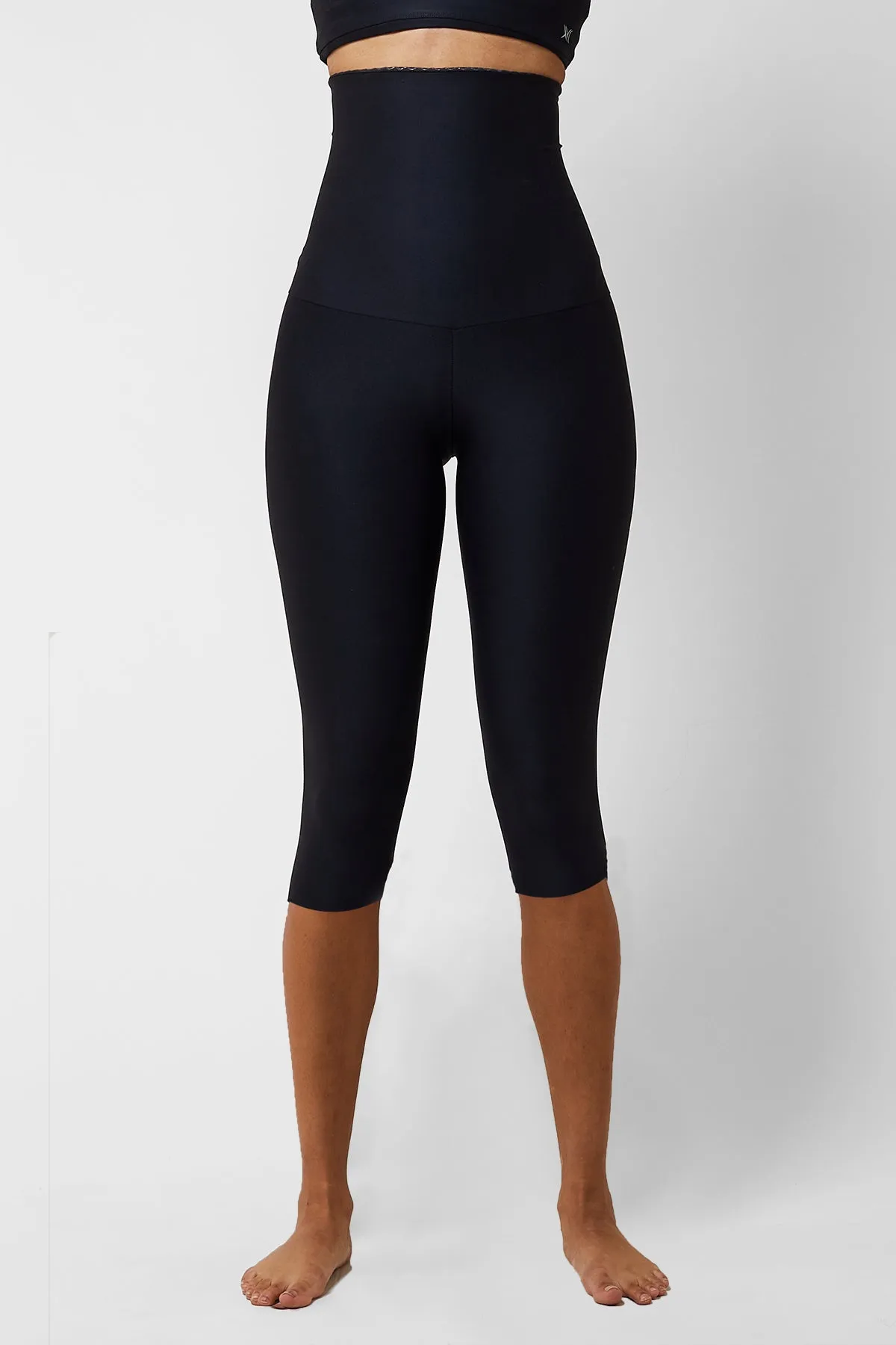 Extra Strong Compression High Waisted Running Capri with Tummy Control Black