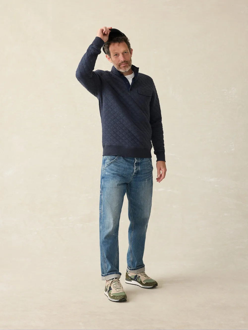 Faherty - Epic Quilted Fleece Pullover - Navy Melange