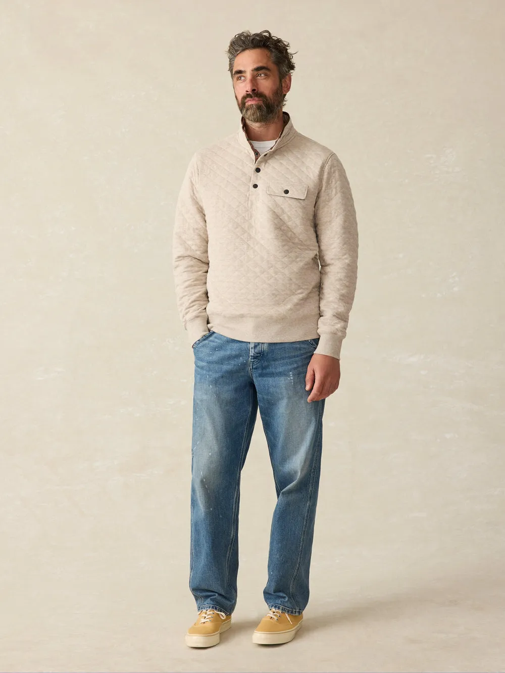 Faherty - Epic Quilted Fleece Pullover - Oatmeal Melange