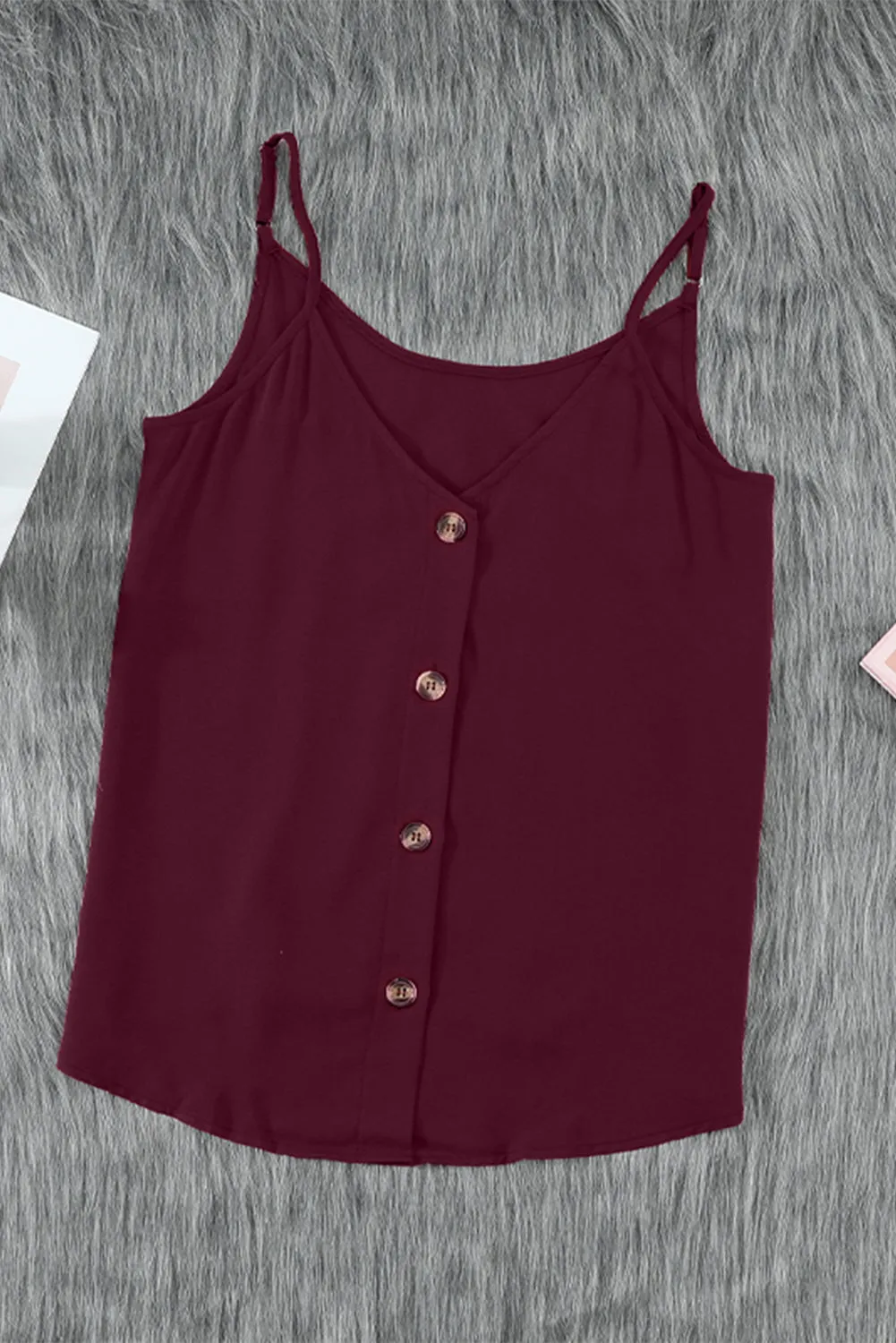 Fiery Red Spaghetti Strap Buttoned Tank Top