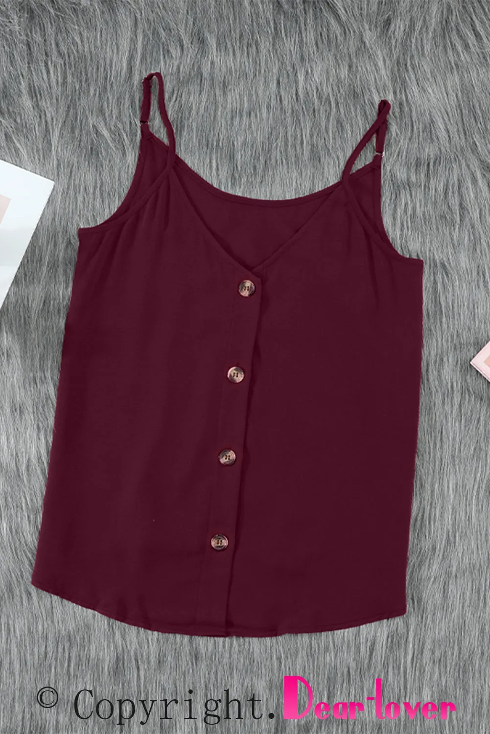 Fiery Red Spaghetti Strap Buttoned Tank Top