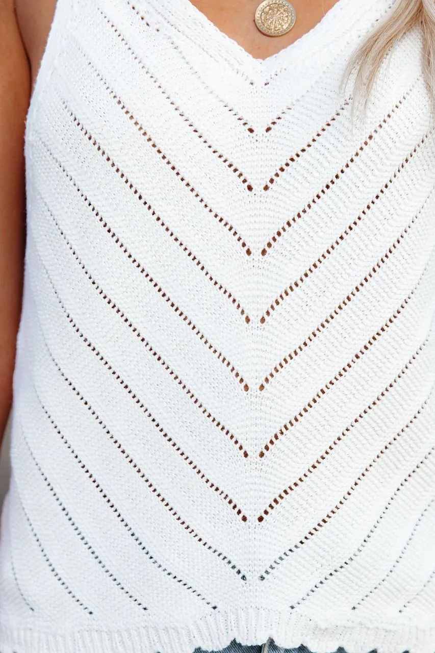 Fitzgerald Cotton Scalloped Tank - Cream White