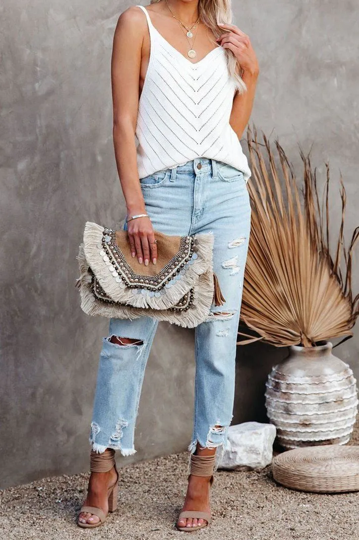 Fitzgerald Cotton Scalloped Tank - Cream White