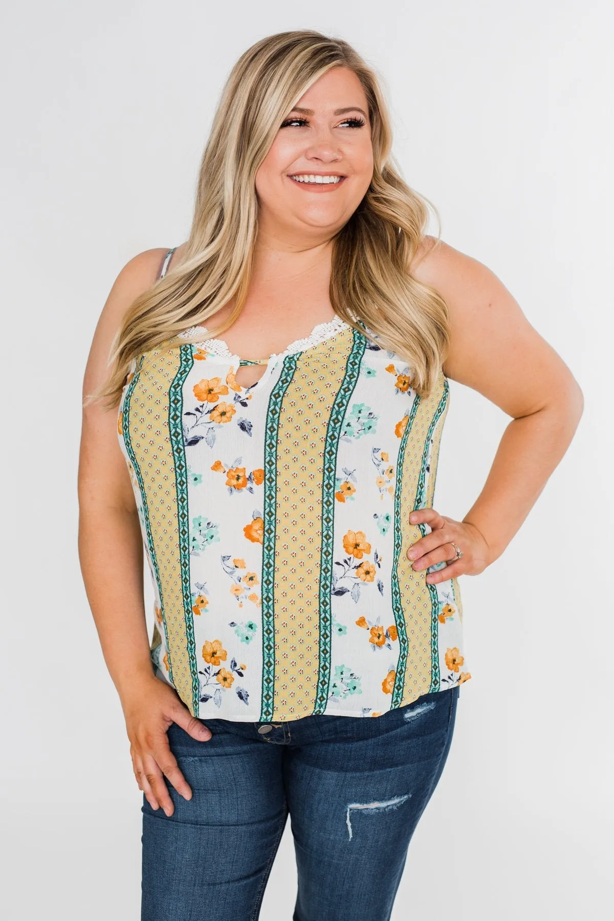 Flirty and Fun Keyhole Tank Top- Yellow