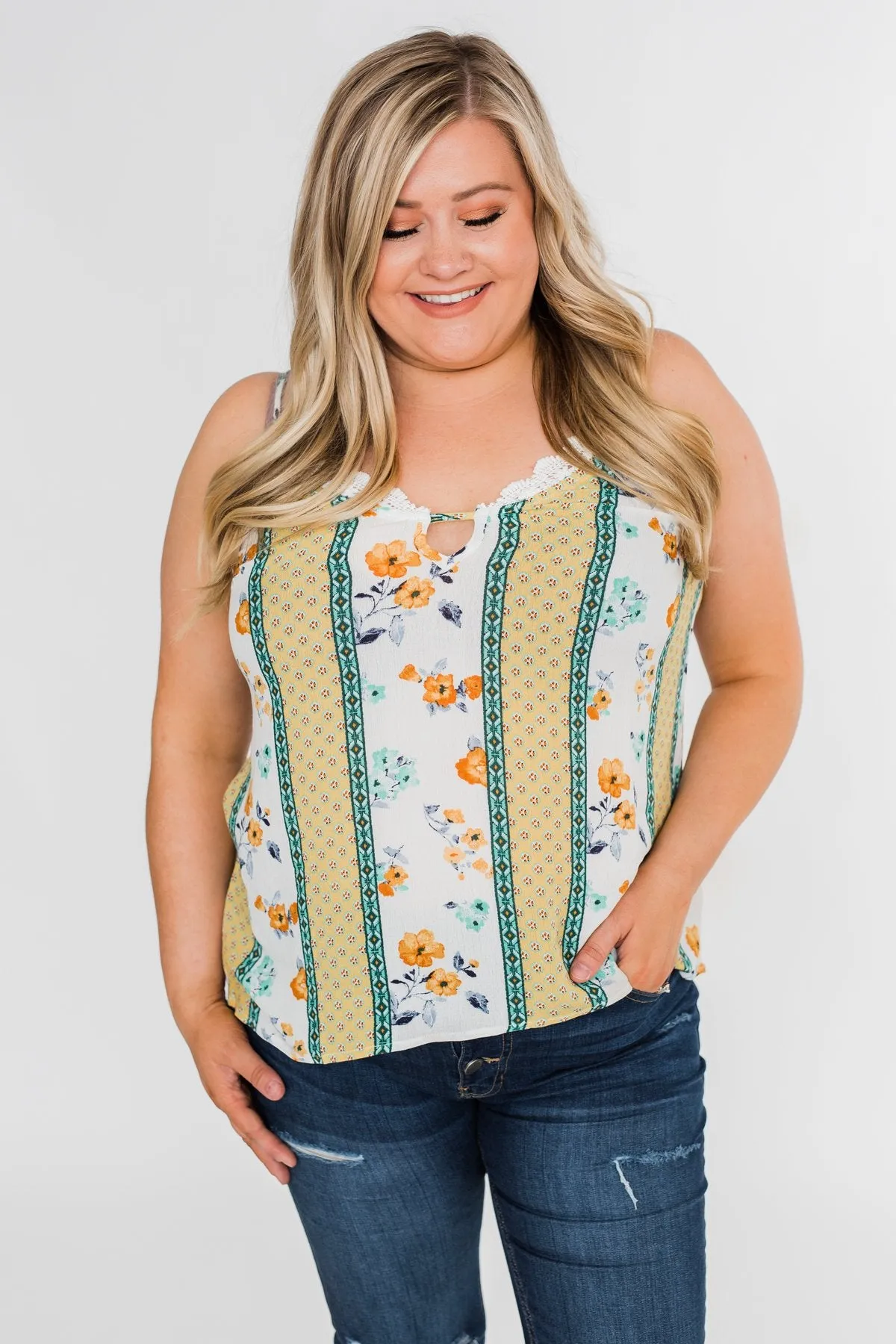 Flirty and Fun Keyhole Tank Top- Yellow