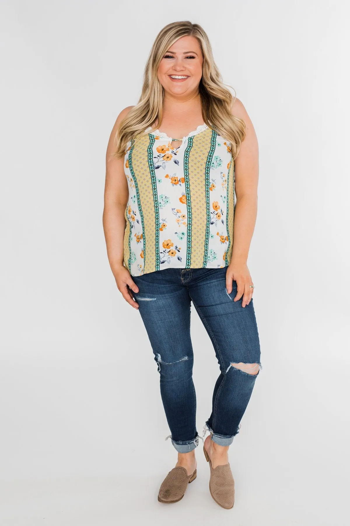 Flirty and Fun Keyhole Tank Top- Yellow