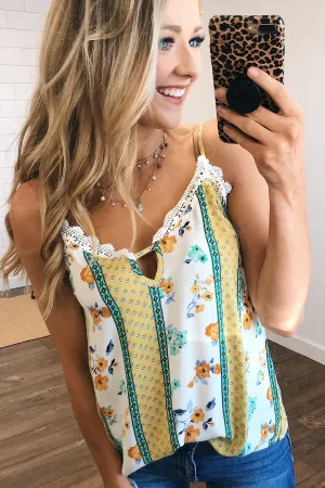 Flirty and Fun Keyhole Tank Top- Yellow