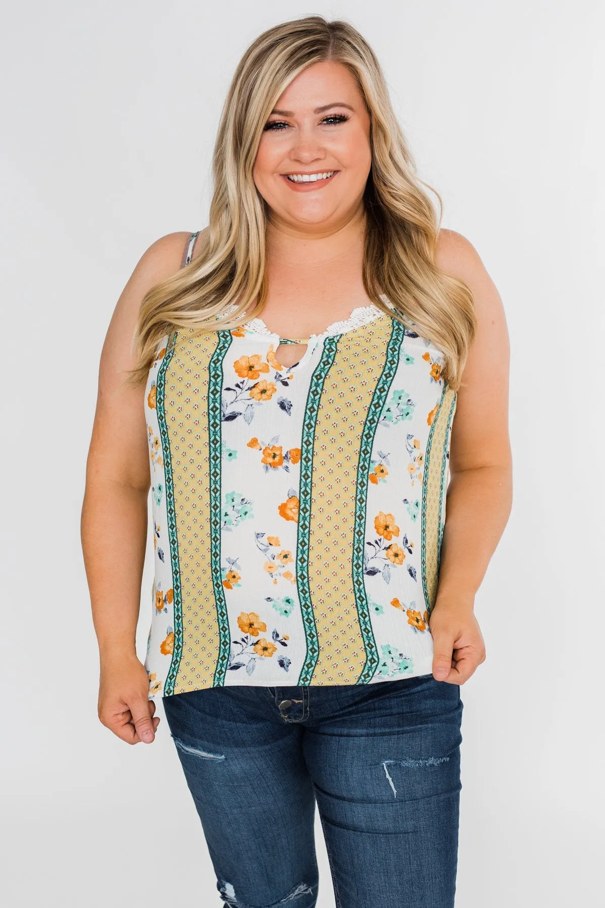 Flirty and Fun Keyhole Tank Top- Yellow