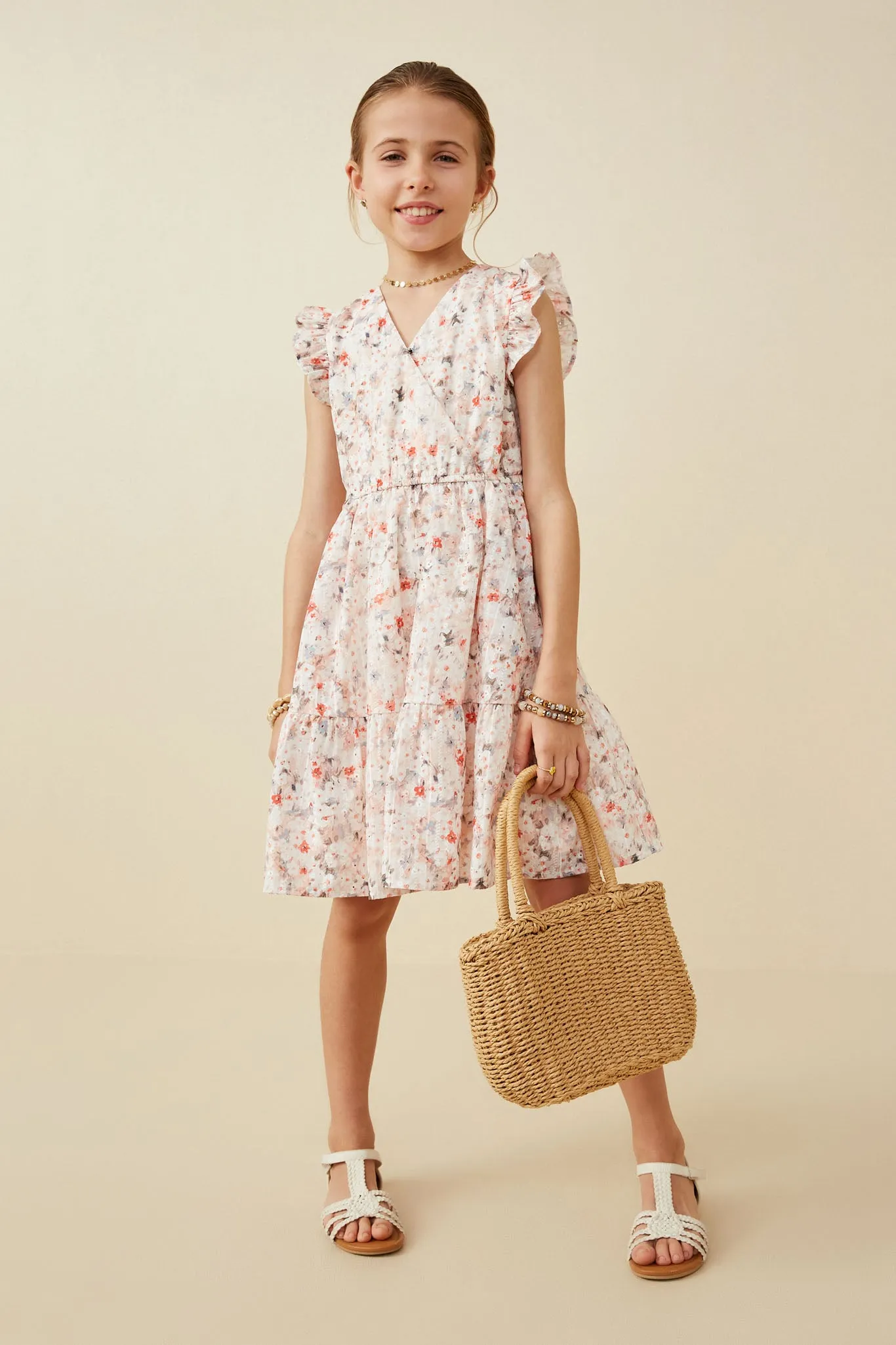 Floral Print Eyelet Ruffle Tank Dress