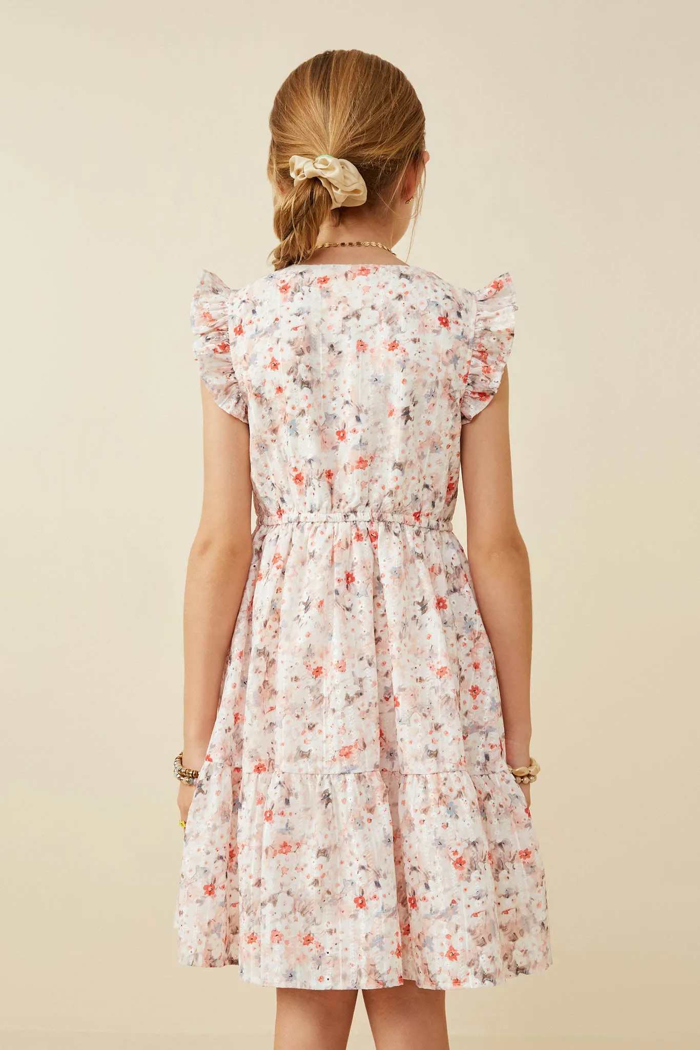 Floral Print Eyelet Ruffle Tank Dress