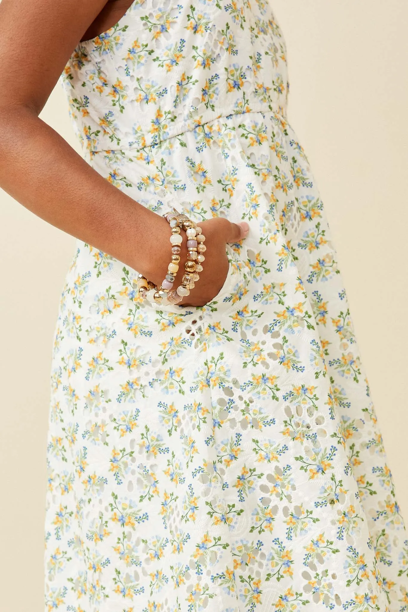 Floral Printed Eyelet Tank Dress