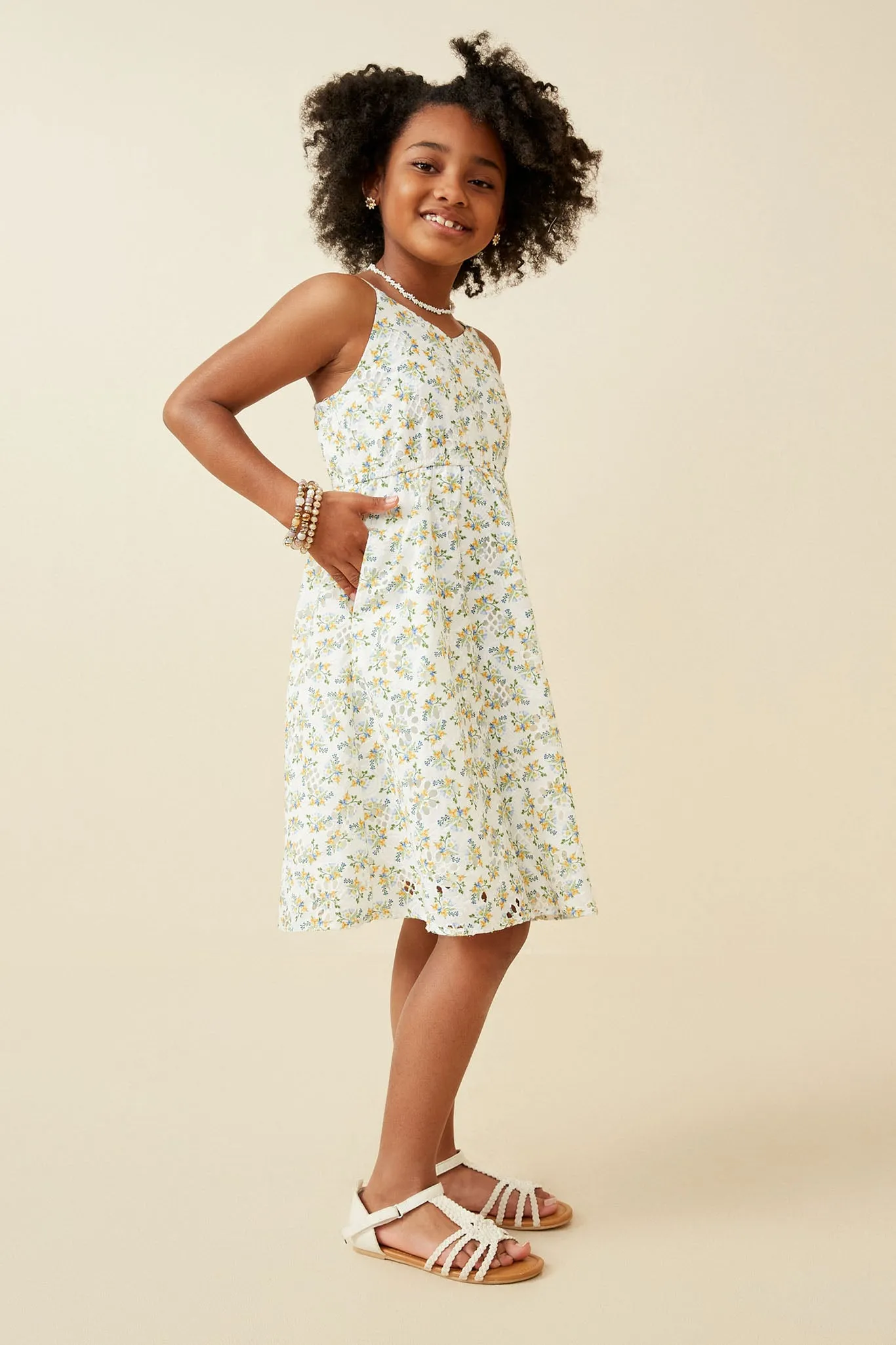 Floral Printed Eyelet Tank Dress