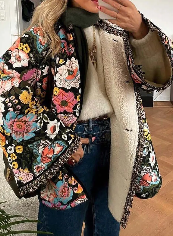 Flower Power Bright Floral Print Jacket in Black