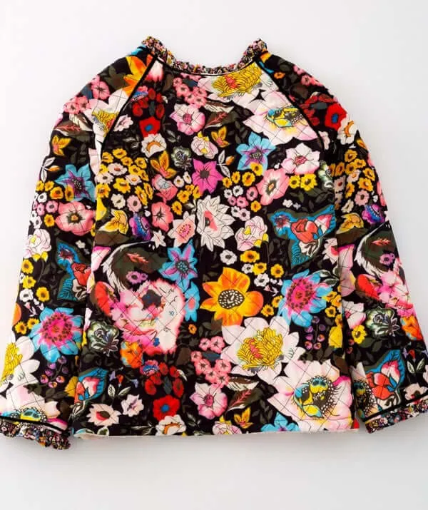 Flower Power Bright Floral Print Jacket in Black