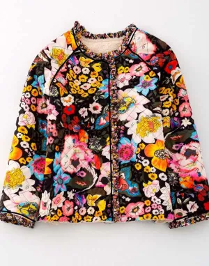 Flower Power Bright Floral Print Jacket in Black