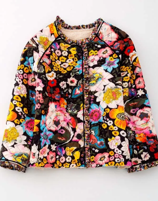 Flower Power Bright Floral Print Jacket in Black