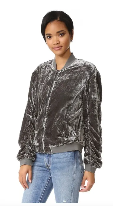 Free People Ruched Velvet Bomber Jacket | Navy
