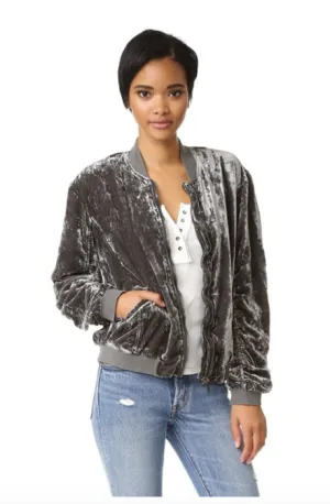 Free People Ruched Velvet Bomber Jacket | Navy