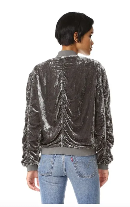 Free People Ruched Velvet Bomber Jacket | Navy