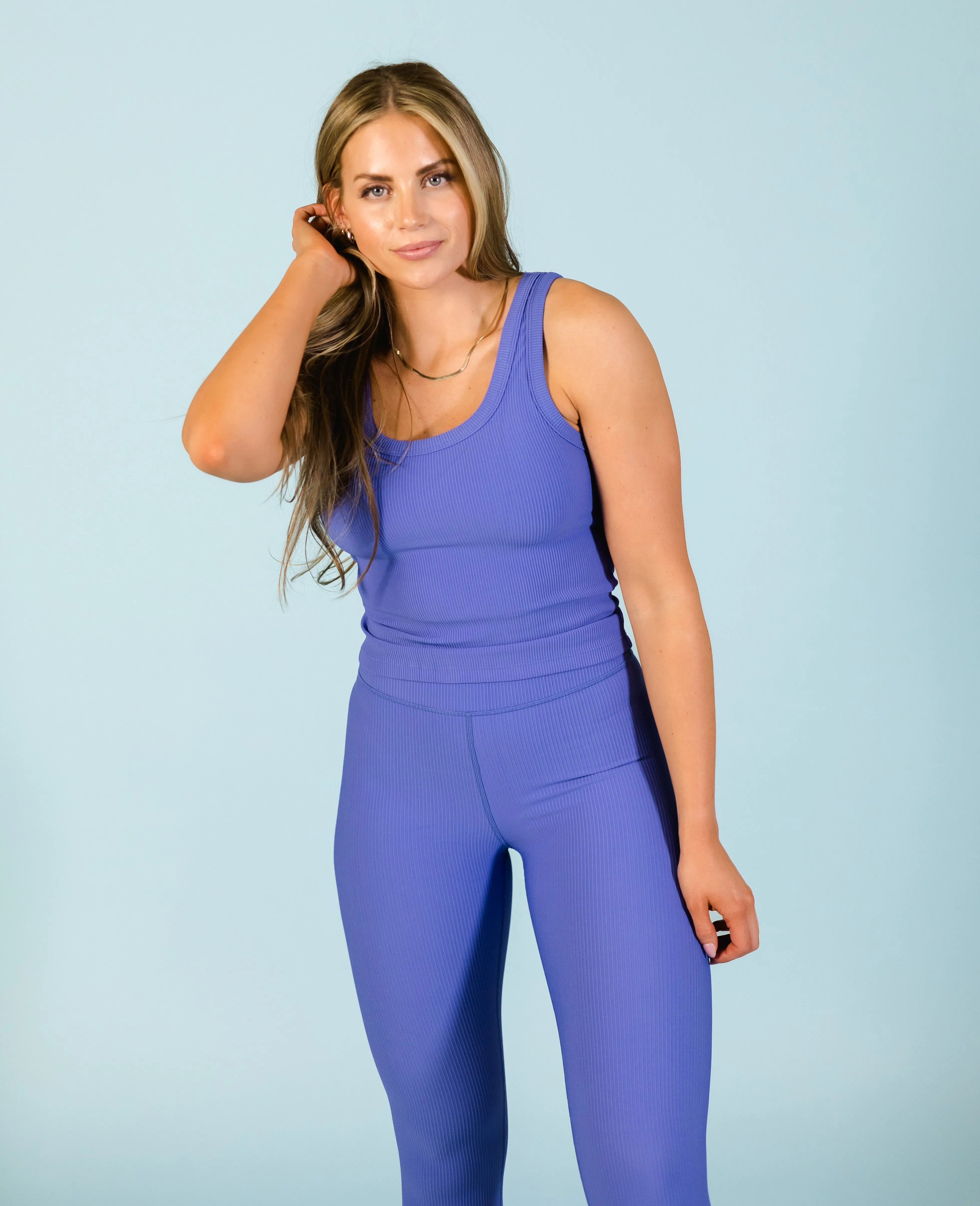 Full Length Ribbed Tank - Electric Blue