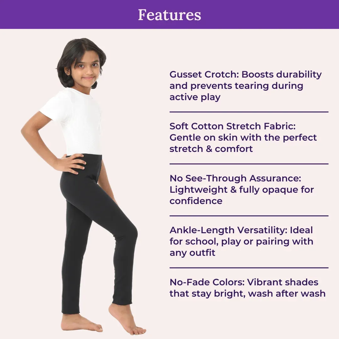 Girls' Leggings | High Waist | Ankle Length | Gusset Crotch Prevents Ripping | Non-See-Through | Cotton-Elastane Blend | Perfect For Every Occasion