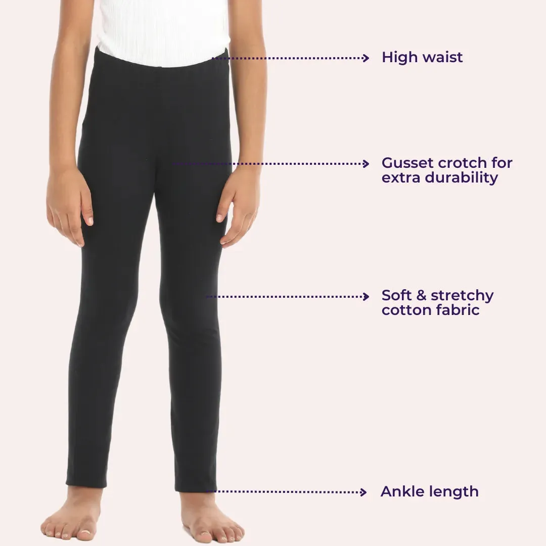 Girls' Leggings | High Waist | Ankle Length | Gusset Crotch Prevents Ripping | Non-See-Through | Cotton-Elastane Blend | Perfect For Every Occasion
