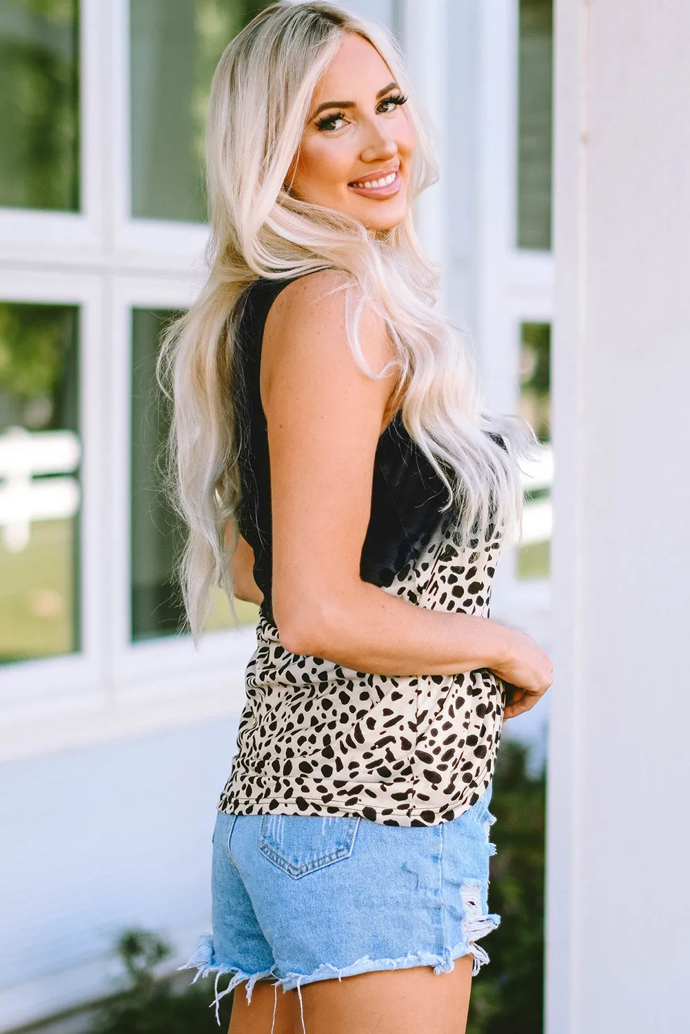 Gradient Split Neck Tank Top