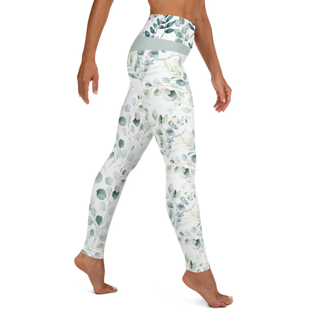 Greens Watercolor Leaves - Yoga Leggings