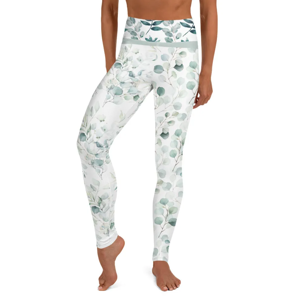 Greens Watercolor Leaves - Yoga Leggings