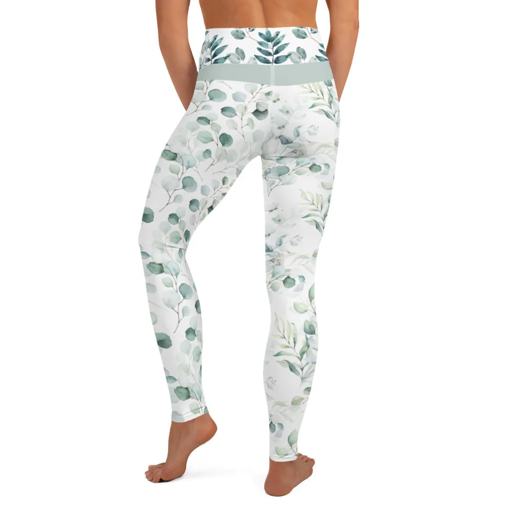 Greens Watercolor Leaves - Yoga Leggings