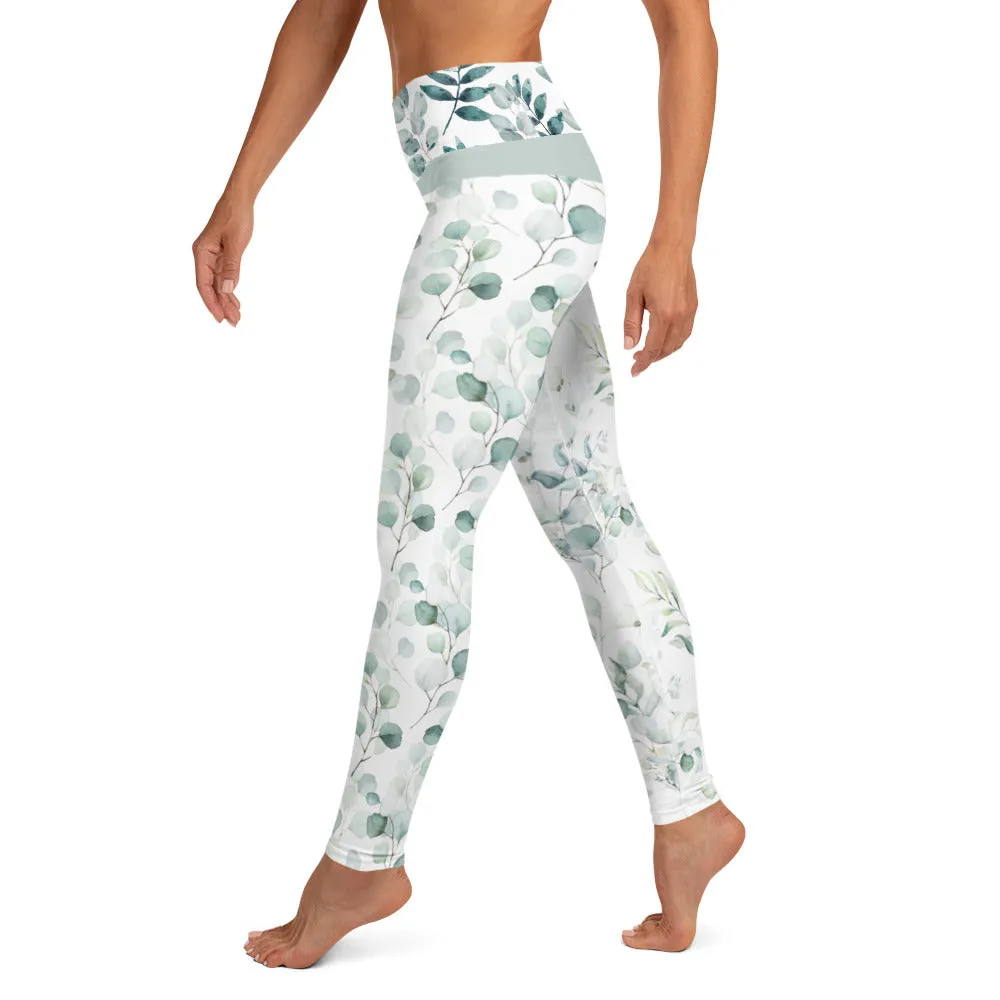 Greens Watercolor Leaves - Yoga Leggings