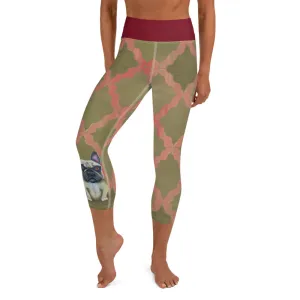 Grey & Pink Yoga Capri Leggings with French Bulldog