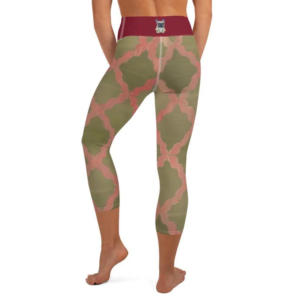 Grey & Pink Yoga Capri Leggings with French Bulldog